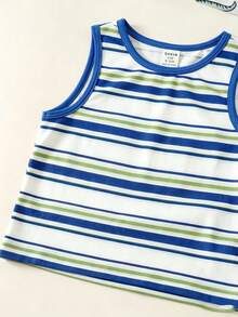 Conjunto de 3 piezas de camisetas sin mangas cómodas con estampado de dibujos animados simple y casual para niños pequeños, adecuado para primavera y verano - Multicolor - Ver 5