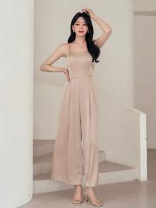 DAZY Jumpsuit Panjang Wanita Model French Design Musim Panas dengan Bagian Belakang Berongga, Pinggang Tinggi, Ramping, Bahu Terbuka, dan Tali Bahu Tipis, Cocok untuk Pernikahan, Kencan, Pesta, Makan Malam, Warna Beige - Berwarna merah muda - View 7