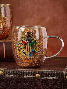 HARRY POTTER X SHEIN 1個 8.8oz/260ml 徽章圖案高硼矽雙層玻璃馬克杯，咖啡杯，耐冷耐熱，適用於牛奶、果汁、咖啡、氣泡水等，魔法學院 - 無色 - 查看 2