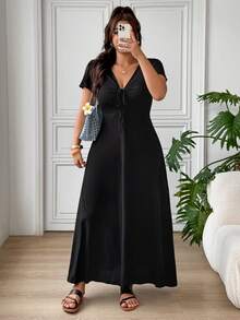 SHEIN EZwear 黑色休閒大尺碼女款洋裝 - 黑色 - 查看 5