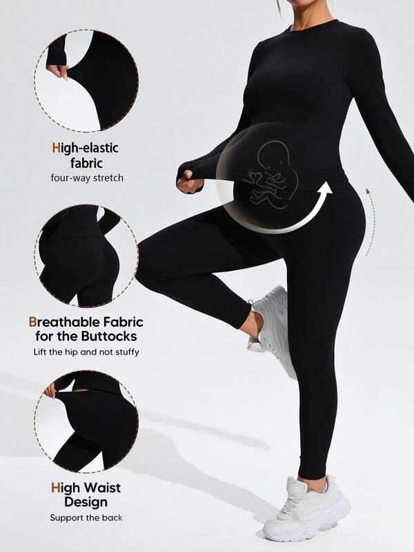 SHEIN Maternity Long Sleeve Top And Pants Set For Exercise
