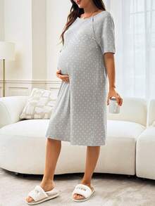 SHEIN 孕婦波點哺乳休閒日常洋裝 - 灰色 - 查看 6