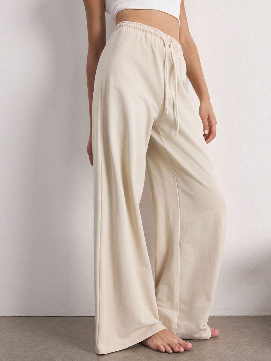 SHEIN Women's All-Season Basic Casual Fashion Minimalist Light Khaki Straight Leg Loose Fit Long Pants - Khaki - View 1