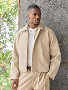 ESTAVOR Men's Boxy Casual Turndown Collar Long Sleeve Jacket, Suitable For Autumn/Winter - Khaki - View 1