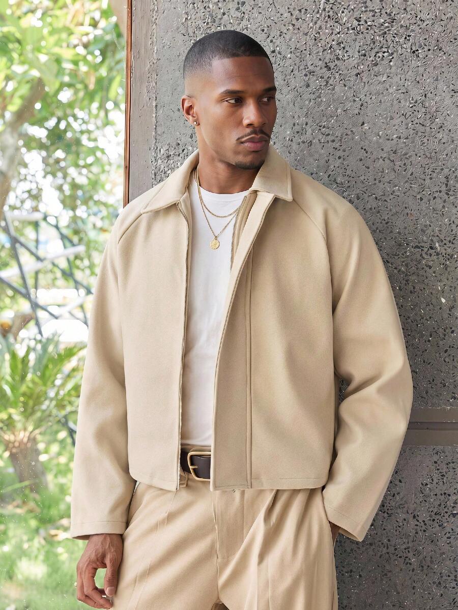 ESTAVOR Men's Boxy Casual Turndown Collar Long Sleeve Jacket, Suitable For Autumn/Winter - Khaki - View 1