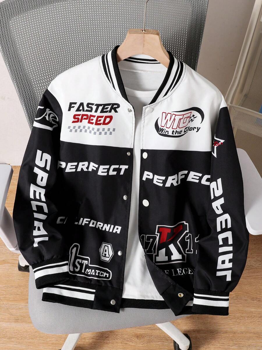 1pc Teen Boys Fashion Black Motorcycle Jacket, Soft Comfortable Fabric, Easy To Wear, Suitable For Outings, Spring And Autumn, Versatile For Various Occasions, Thin Style - Black - View 1