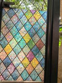 1 Roll Retro Diamond Window Decorative Privacy Film, Rainbow Grid Pattern, Non-Adhesive UV Blocking Static Cling Window Film, Suitable For Home Decor - multicolor - View 11