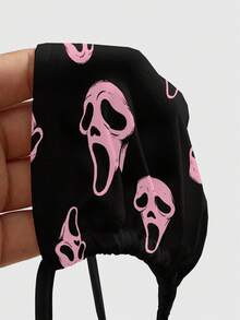 ROMWE Goth Dark Hot Girl Women's Ghost Face Print Sexy Cropped Halter Tank Top - Black - View 5
