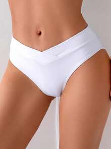 SHEIN Swim 纯色交叉腰带三角形白色比基尼泳裤 - 白色 - 查看 3