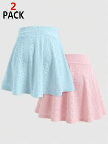 SHEIN 青少年女孩刺繡鏤空休閒百搭喇叭針織內搭褲裙，基礎款返校穿搭 - 彩色 - 查看 2