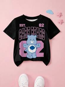 SHEIN X Care Bears 少女字母印花圓領短袖休閒T恤 - 白色 - 查看 1