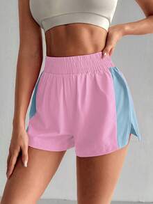 SHEIN Sovereign Charm 女款彈性腰拼色休閒百搭日常旅行運動短褲 - 粉色 - 查看 7