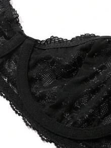 DAZY Sujetador de lencería sexy con malla, encaje de contraste, ligero y acolchado - Negro - Ver 13