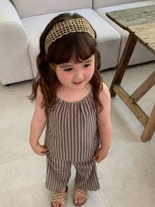 DAZY 女嬰簡單條紋上衣與寬鬆長褲套裝 夏季幼兒 - 灰色 - 查看 7