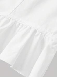 SHEIN MOD 女款棉質白色收腰上衣，長袖喇叭袖、泡泡袖、荷葉邊下擺，畢業季穿搭上衣 - 白色 - 查看 3