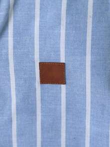 SHEIN Boys 2Pcs Stand Collar Shirt Pants Set Back To School Semi Formal Outfit Brown Button Wedding Graduation Party Spring Summer - Blue - View 7