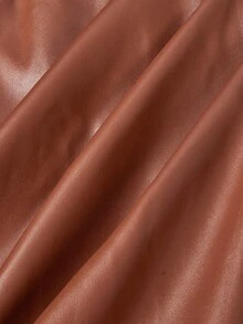 SHEIN MOD Đầm da giả màu nâu xếp ly cổ tròn không tay ôm sát dành cho nữ - Rỉ Nâu - Xem 4