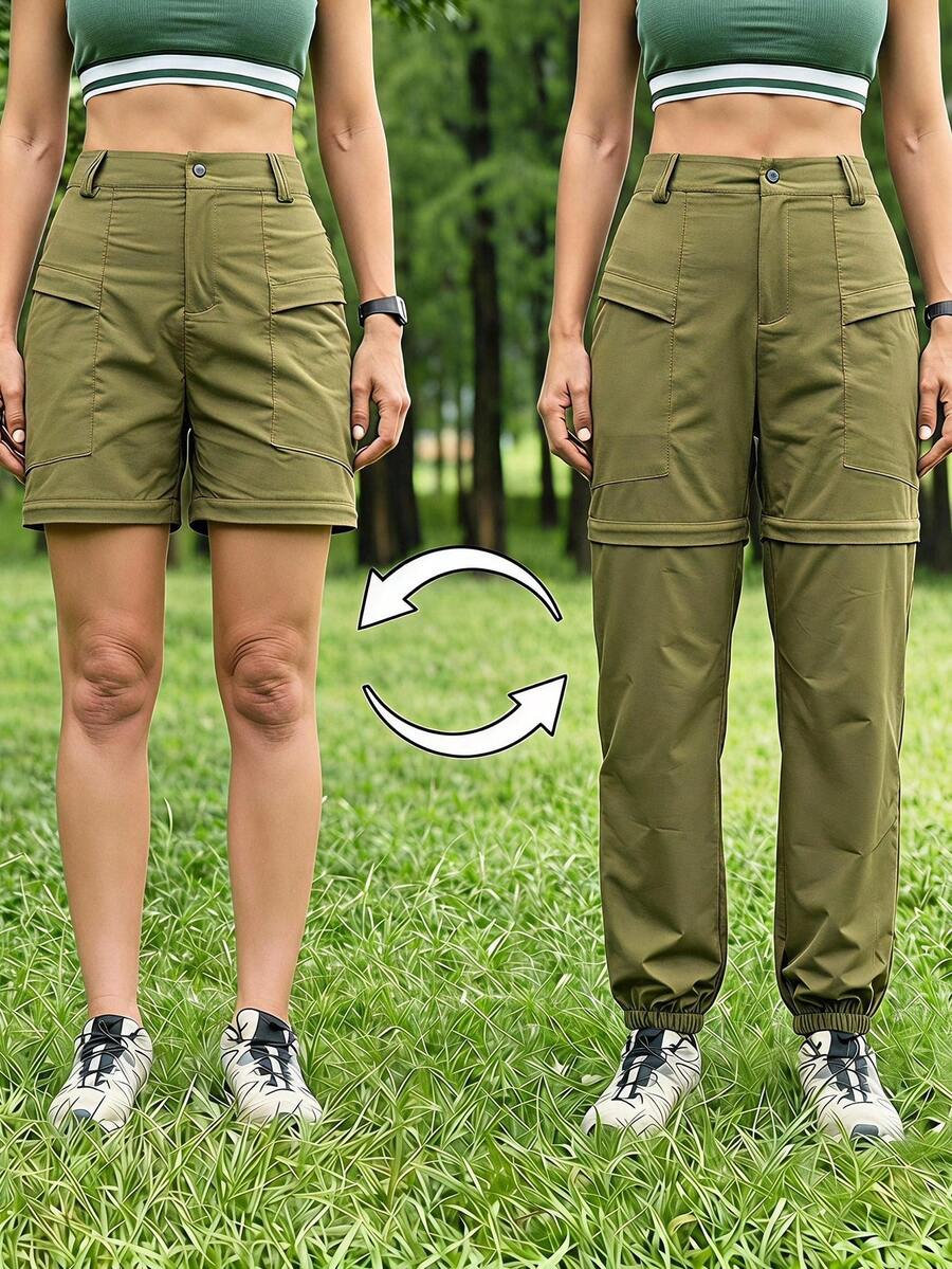 In My Nature Women's Casual Olive Green Convertible Zip-Off Button Versatile Daily Travel Hiking Pants For Vacation Summer Workout