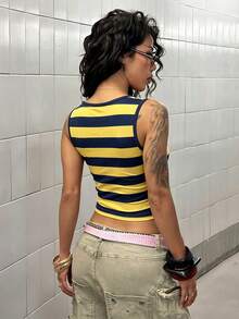 StreetHx Women's Street Casual Striped Letter Print Tank Top - Multicolor - View 2