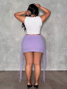 Slaydiva Minifalda de punto de unicolor casual y versátil para uso diario para mujer de talla grande - Morado - Ver 6