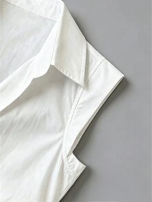 Camisa de botones minimalista de unicolor para niñas preadolescentes - Blanco - Ver 6