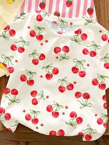 SHEIN 4pcs/Set Baby Girl Cute Fruit Print T-Shirts,Pink And White,Summer,Graduation,Short Sleeve Round Neck Tops,Casual Sweet Strawberry Lemon Cherry Tees - Multicolor - View 8