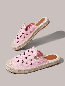 Styleloop 女款平底麻繩鞋 草編波希米亞風 度假海邊日常休閒優雅氣質學生風百搭鞋 - 粉色 - 查看 2