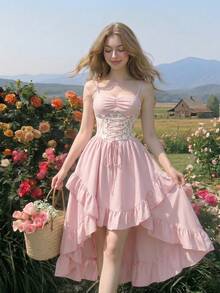 SHEIN MOD Damen Blumenmuster Bindung Design Plissee Lässig Party Midi Kleid - Pink - Übersicht 3
