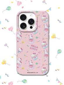 HELLO KITTY AND FRIENDS | SHEIN HelloKitty 全角色與反派彩色貼紙拼貼印花 粉色邊框皮革紋理手機殼 防震防摔 全包覆保護殼 適用 iPhone 17 Pro Max 16 15 14 13 12 Pro Max Plus Y2K 復古美學 可愛甜美 Ins 風高顏值手機殼 - 彩色 - 查看 2