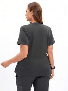 TaskEZ Scrub Tops For Women - Sweetheart V-Neck Scrub Top ,Women Short Sleeve V-Neck Nurse Uniform - Grey - View 2