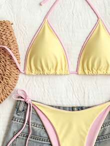 Swim SXY Vacation Beach Colorblock Trim Bikini Set - Yellow - View 4