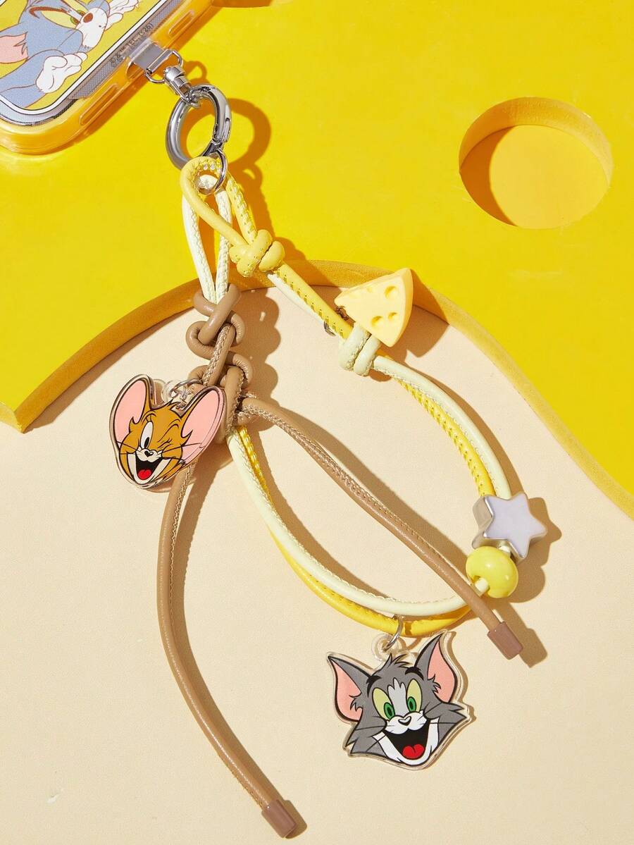 TOM & JERRY X SHEIN 時尚可愛卡通狗狗壓克力手工串珠手機鍊 手機掛繩 手機吊飾 - 彩色 - 查看 1