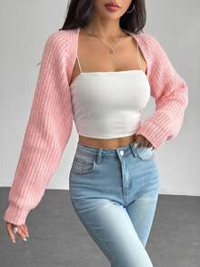 SHEIN PETITE 女款休閒百搭純色短版開襟衫 - 淺粉色 - 查看 6
