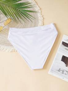 SHEIN Swim 纯色交叉腰带三角形白色比基尼泳裤 - 白色 - 查看 2