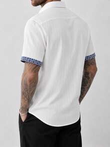 Manfinity Bizformal Men's Business Casual Light Color Patchwork Short Sleeve Shirt - White - View 2