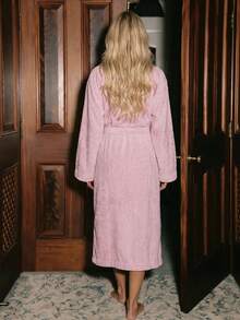 Bathrobe Soft Touch Contain Cotton Bathrobe For Women & Men - Made In Turkey, Lightweight, Absorbent, Comfortable Bath Robe - Baby Pink - View 2