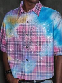NEON BLANC Camisa de mezclilla con estampado de strass para hombre - Multicolor - Ver 5