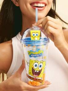 SpongeBob SquarePants | SHEIN Vaso con pajita translúcido de 480ml - Amarillo - Ver 4