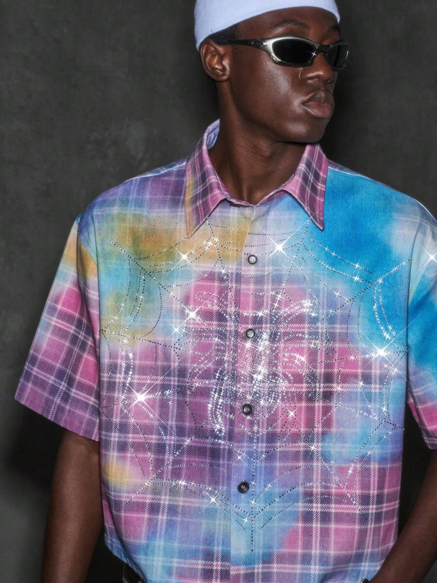 NEON BLANC Camisa de mezclilla con estampado de strass para hombre - Multicolor - Ver 1