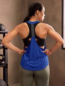 Powerista Casual Loose Fit Racerback Sports Tank Top - Blue - View 3