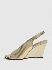 CUCCOO SZL 女款時尚優雅楔形粗跟高跟涼鞋，圓頭露趾後扣帶slingback，適合春夏秋季 - 淺金色 - 查看 4