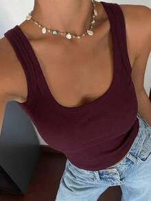 DAZY Women's Solid Color Fitted Casual Vacation Summer Tank Top - Burgundy - View 4