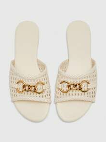 CUCCOO BIZCHIC Sandal Datar Kasual Wanita, Sandal Pantai/Jalanan Nyaman dengan Ujung Terbuka, Cocok untuk Musim Gugur & Musim Panas - Aprikot - View 1
