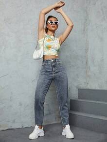 SHEIN ICON Casual Daily Washed Tapered Jeans - Dusty Blue - View 7