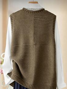 Franclia Loose Fit Commuter Layering Crew Neck Casual Knit Vest - Coffee Brown - View 2
