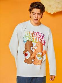 SHEIN X Care Bears 1 件標語與熊圖案落肩 T 卹（不含熊娃娃） - 白色 - 查看 6