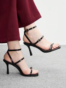 CUCCOO BIZCHIC Chaussures pour mode élégantes de navette à bout rond avec boucle et talons aiguilles - Noir pur - Voir 1