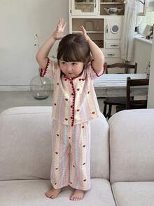 DAZY 女嬰條紋短袖上衣與長褲家居服幼兒 - 藕粉色 - 查看 4