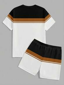 Sorvial Men's Minimalist Letter Contrast Print T-Shirt And Shorts Set - Multicolor - View 3