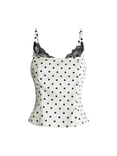 Sweetness Sweet Pure Girl Polka Dot Contrast Color Lace Trim Neckline Camisole Tank Top For Women